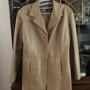 Chic Tan Leather  made in Italy Women' coat